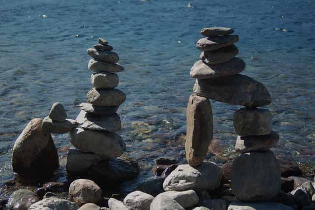 a beach of cairns, McDonald Lake Lodge